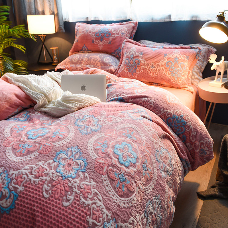 Coral Four piece suit winter Two-sided Lay down law Flannel sheet The bed thickening 5D Carved Quilt cover Crystal Velvetin the Bedclothes , Bedding Sets/Family of four/Multiple sets of  category - from Buy2taobao.com to provide professional Taobao agent buy service