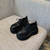 TFM 2026春季 新款 增高7.5CM厚底松糕乐福鞋 女复古皮带扣小皮鞋