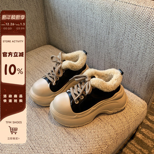 加绒保暖增高百搭系带毛毛休闲鞋 女冬季 6CM厚底面包鞋 女潮 TFM