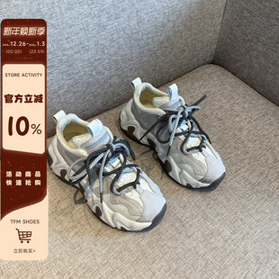 厚底真皮百搭显脚小运动休闲鞋 新款 女 女ins潮2025春季 网红老爹鞋