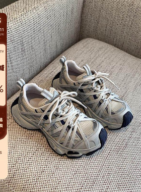 【TFM】巴黎绑带厚底老爹鞋女2026春季新款圆头系带休闲运动鞋潮