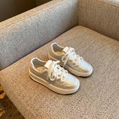 女百搭休闲鞋 板鞋 新款 珍珠白厚底增高系带小白鞋 TFM 2026春季
