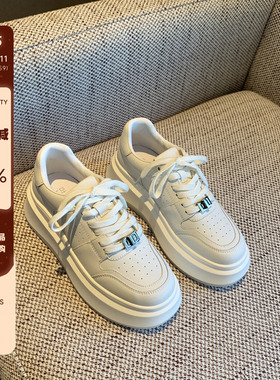 【TFM】小白鞋女春新款时尚金属扣厚底系带百搭透气运动休闲板鞋