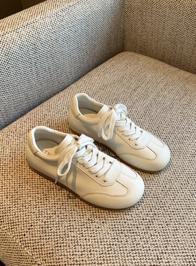 【TFM】2026春季新款白色德训鞋女真皮系带软底平底百搭休闲板鞋