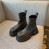 复古方头厚底增高瘦瘦靴女切尔西短靴子 马丁靴女2025新款 TFM