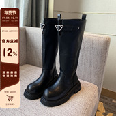 三角扣厚底粗跟显瘦高筒女靴子长靴 时尚 TFM 骑士靴女2025新款