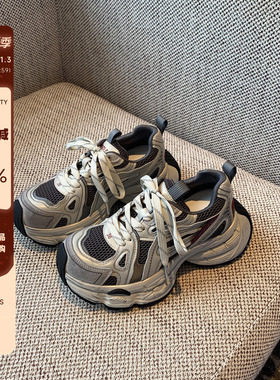 【TFM】厚底老爹鞋女2025年新款复古擦色做旧百搭增高休闲运动鞋