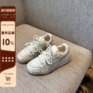 女新款 擦色做旧小白鞋 增高4CM 厚底系带百搭运动休闲板鞋 TFM
