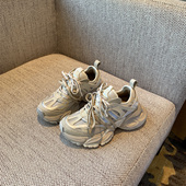 TFM 燕麦色 2026新款 厚底绑带老爹鞋 女透气百搭增高休闲运动鞋