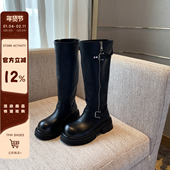 高筒骑士靴女厚底增高5CM新款 TFM 百搭显瘦粗跟加绒长靴不过膝