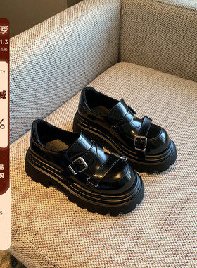 【TFM】2026早春新款~英伦风黑色乐福鞋女厚底6CM增高复古小皮鞋