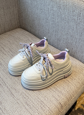 【TFM】灰紫色~2026春季新款厚底增高系带休闲鞋百搭时尚运动板鞋