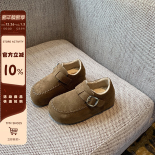 女魔术贴厚底百搭加绒棉鞋 牛反绒复古勃肯鞋 内增高4CM 子 TFM