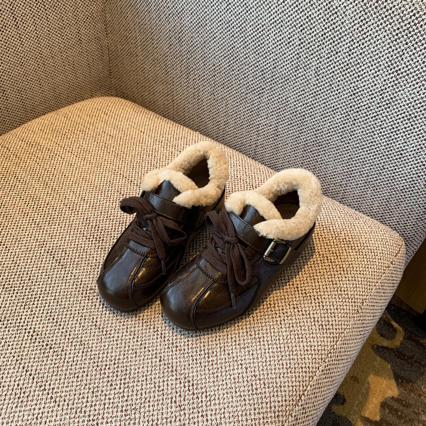 【TFM】冬日时髦穿搭~毛毛德训鞋女平底系带羊毛加绒保暖棉鞋女鞋,女鞋,时尚休闲鞋,淘宝优惠券,粉丝福利购,淘宝优惠卷