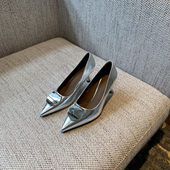 TFM 尖头单鞋 2026春季 新款 法式 女金属扣漆皮浅口细高跟鞋 通勤