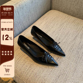 TFM 尖头蝴蝶结浅口低跟单鞋 女2026年春季 新款 软底舒适小跟鞋