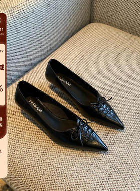 【TFM】尖头蝴蝶结浅口低跟单鞋女2026年春季新款软底舒适小跟鞋