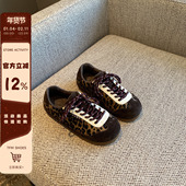 TFM 复古豹纹马毛德训鞋 女冬季 加绒休闲阿甘鞋 系带拼色运动鞋