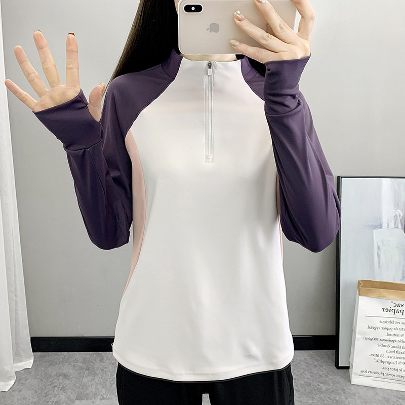 春秋速干T恤户外运动弹力透吸汗气女式厚款快干长袖套指防晒上衣