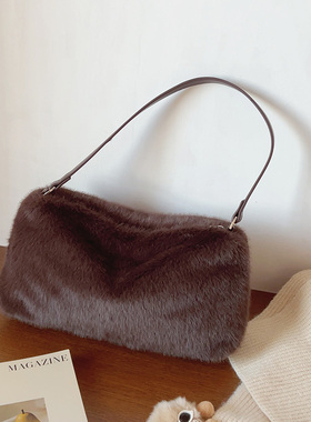 ins秋冬复古毛绒包休闲百搭毛毛包腋下单肩包时尚手提包2024新款