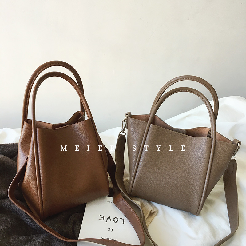 韩风ins软皮复古单肩水桶包