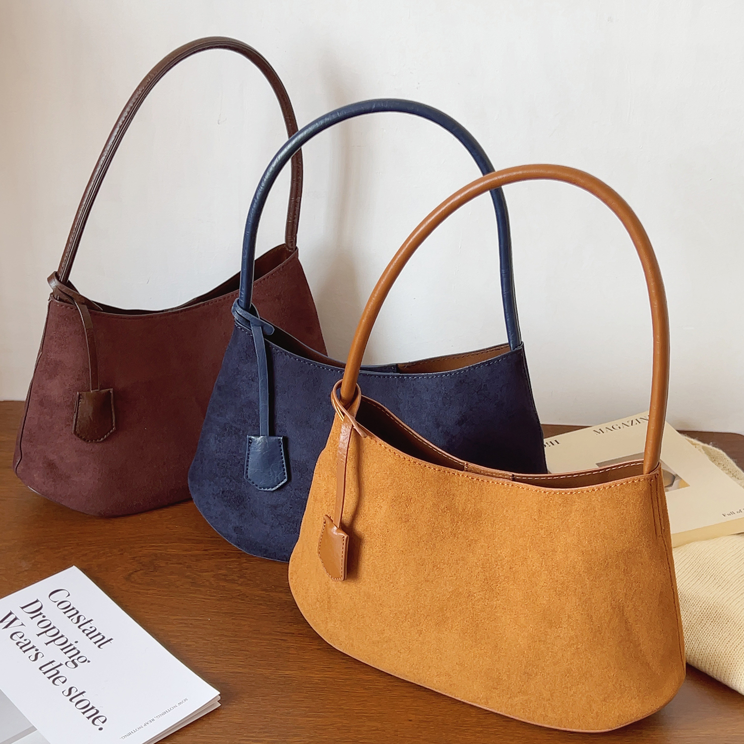 2025秋冬复古麂皮绒面腋下包简约托特包子母包单肩包手提包通勤包