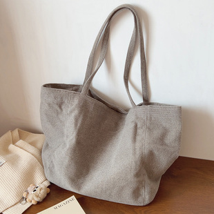 韩国ins简约休闲毛呢托特包大容量单肩包手提包文艺复古购物袋女