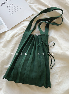 韩国chic褶皱包可折叠针织腋下单肩包手提包环保购物袋托特包女包