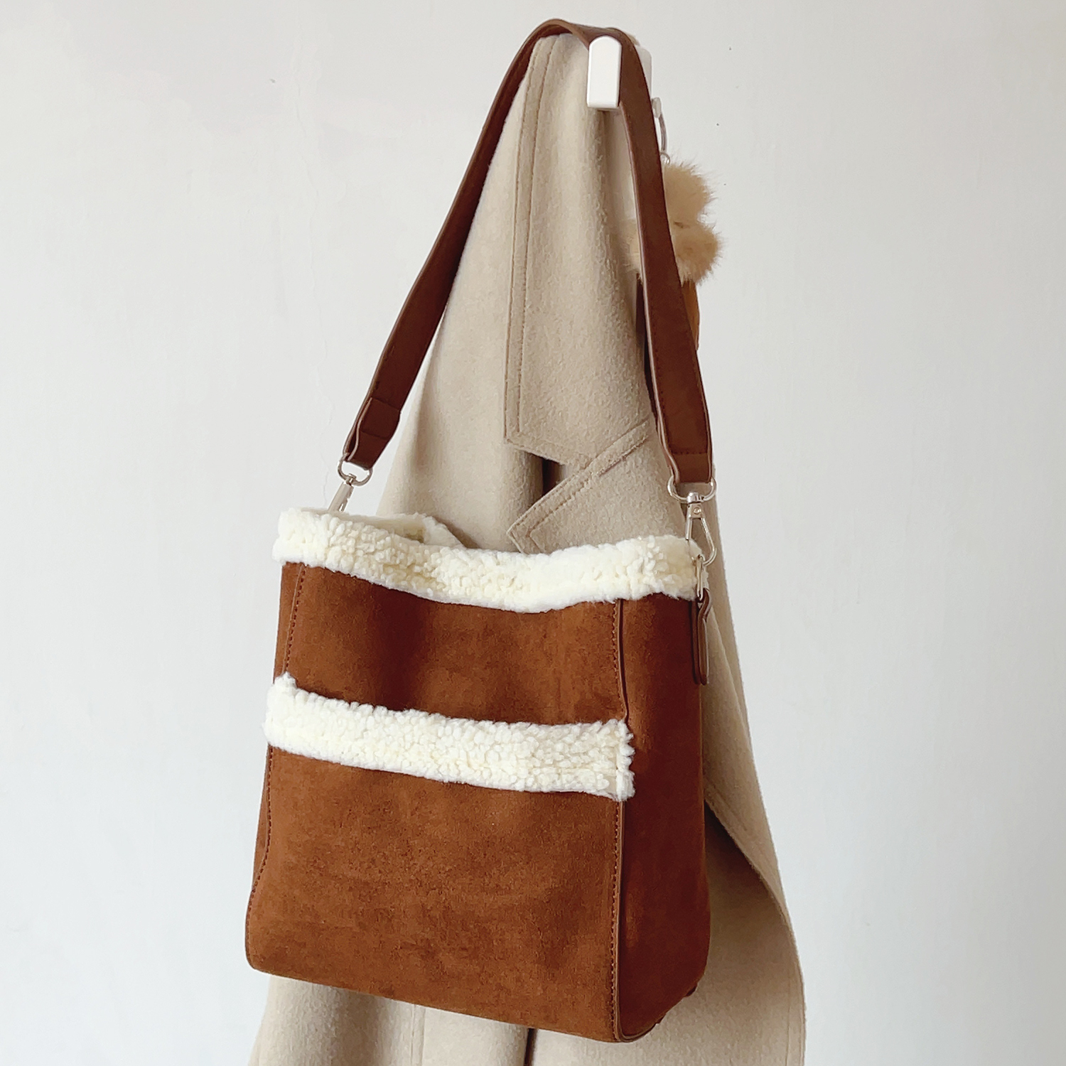 ins秋冬复古毛绒包羊羔毛撞色毛毛包托特包子母包手提单肩斜挎包