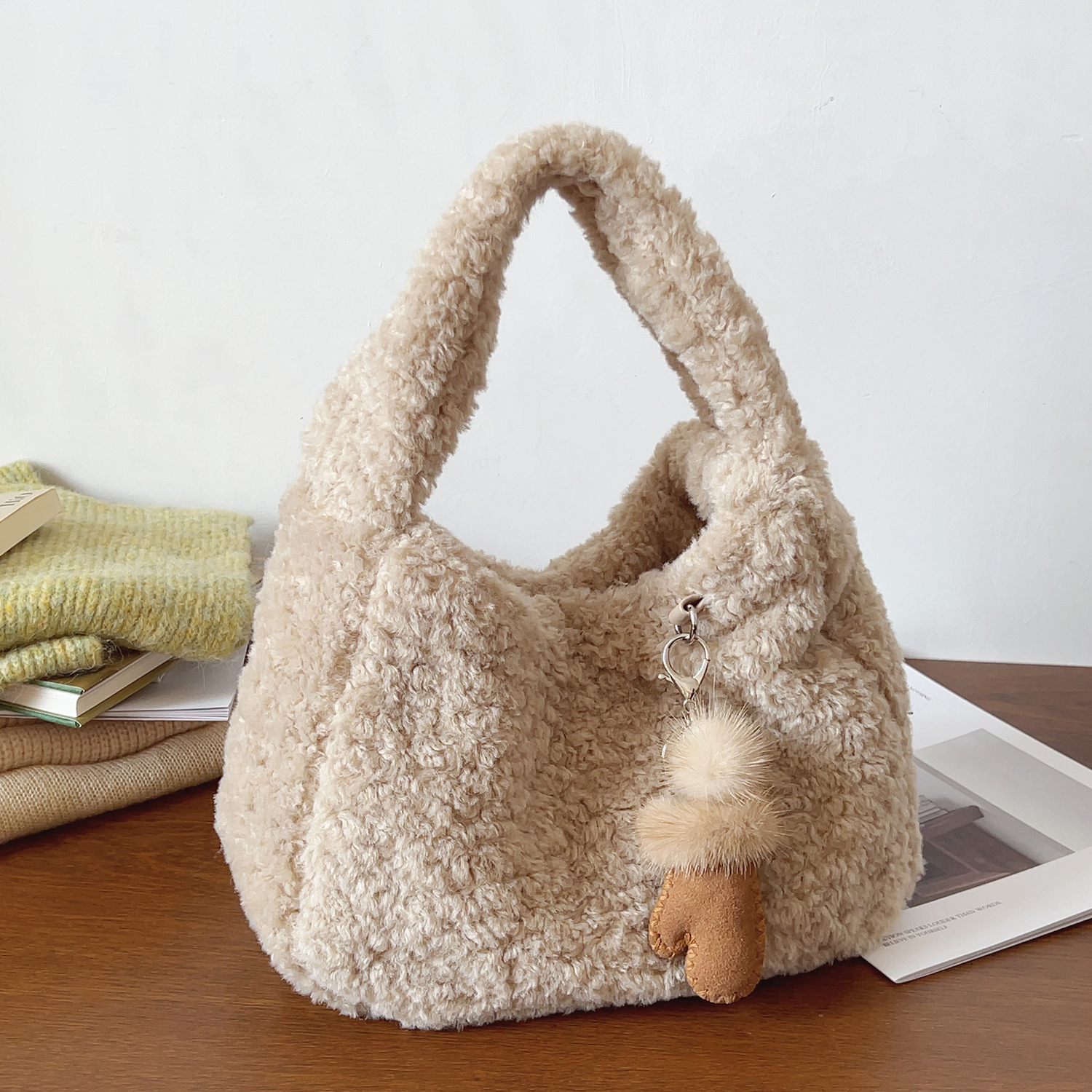 ins可爱羊羔毛托特包腋下单肩包手提包毛毛包毛绒包时尚手拎包女