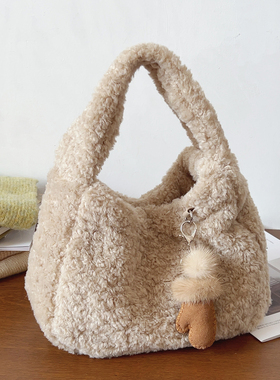 ins可爱羊羔毛托特包腋下单肩包手提包毛毛包毛绒包时尚手拎包女