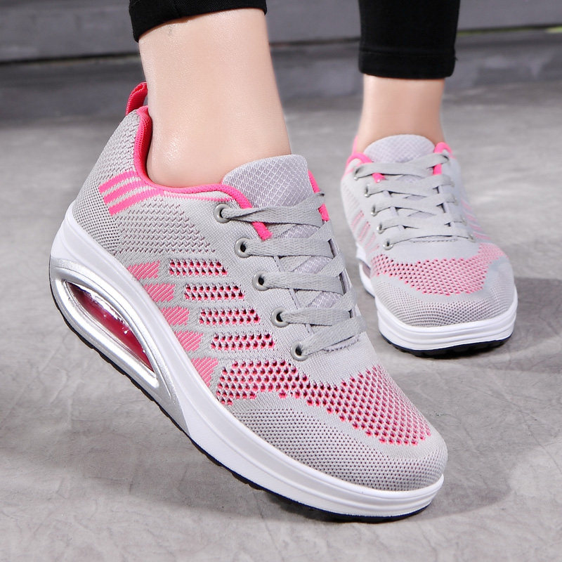 赵之心健步快走鞋中老年养生鞋摇摇透气飞织网面气垫弧形底旅游鞋