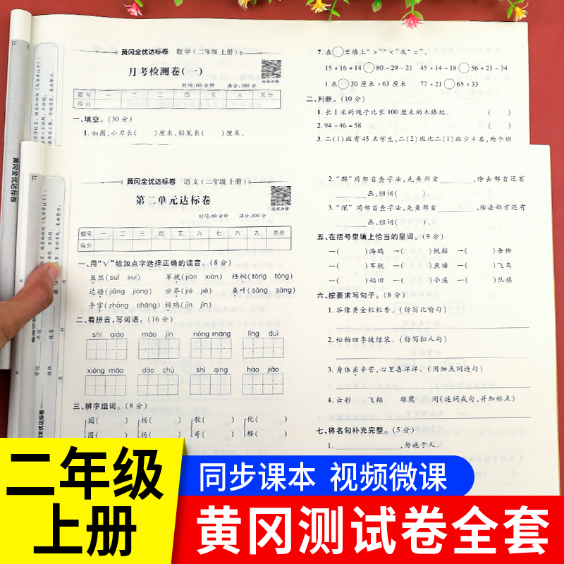 二年级上册试卷测试卷全套人教版小学语文数学同步训练思维训练教材人教部编版学习资料练习卷课时作业本专项练习与测试卷子模拟下-封面