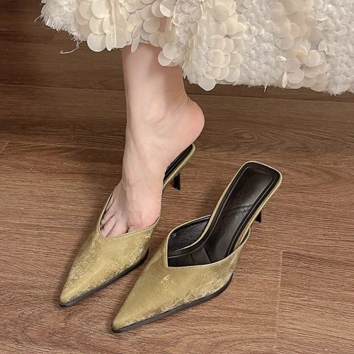 细跟高跟鞋女气质真皮底包头外穿