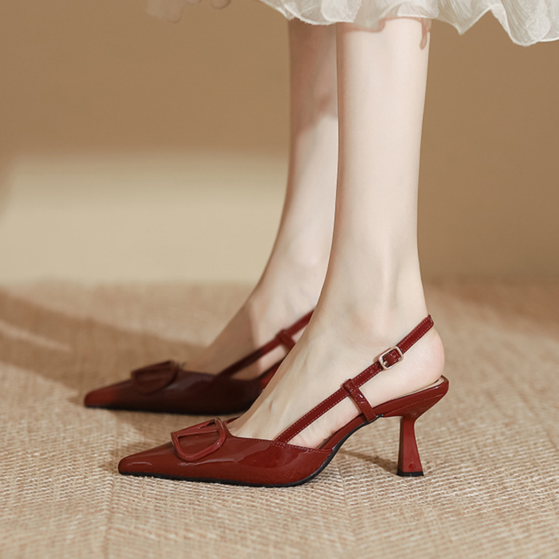 包头高跟凉鞋女细跟裸色尖头单鞋