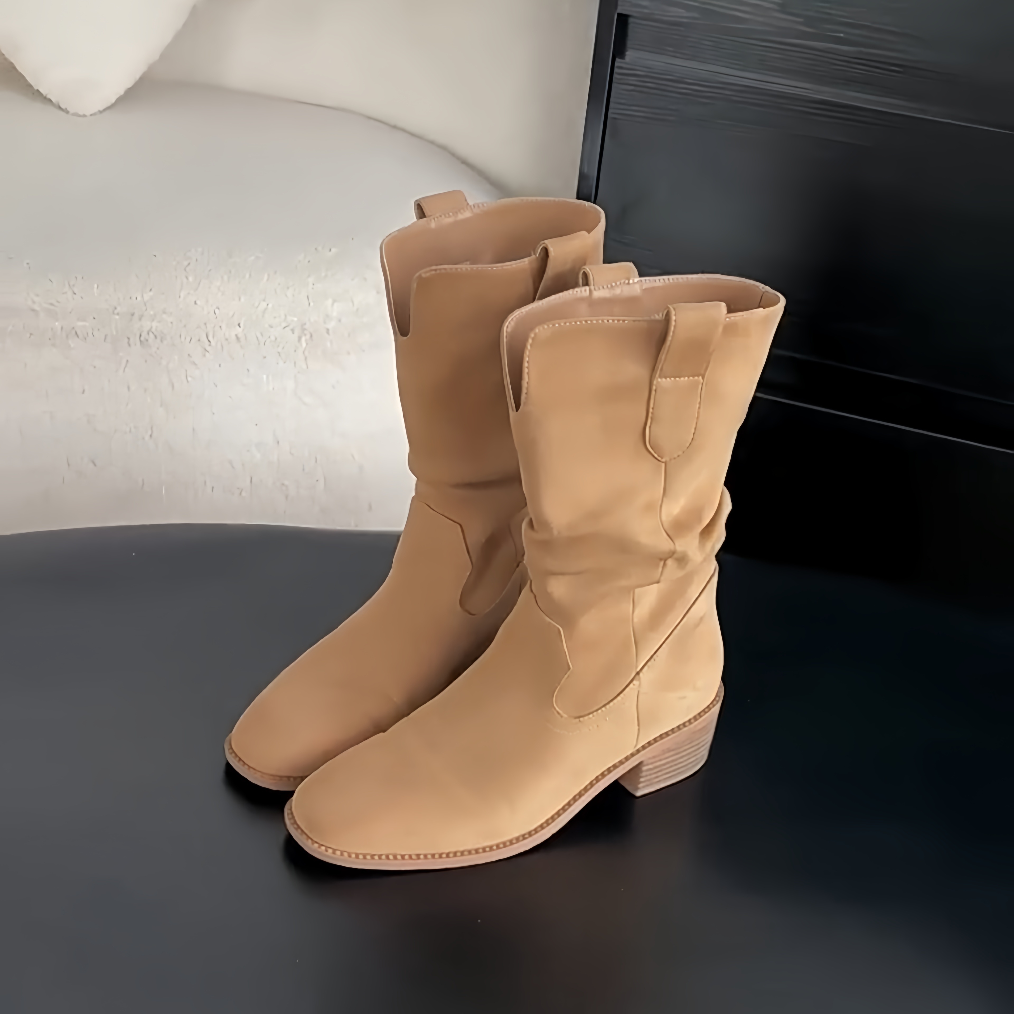 西部牛仔靴女春秋单靴V口显瘦