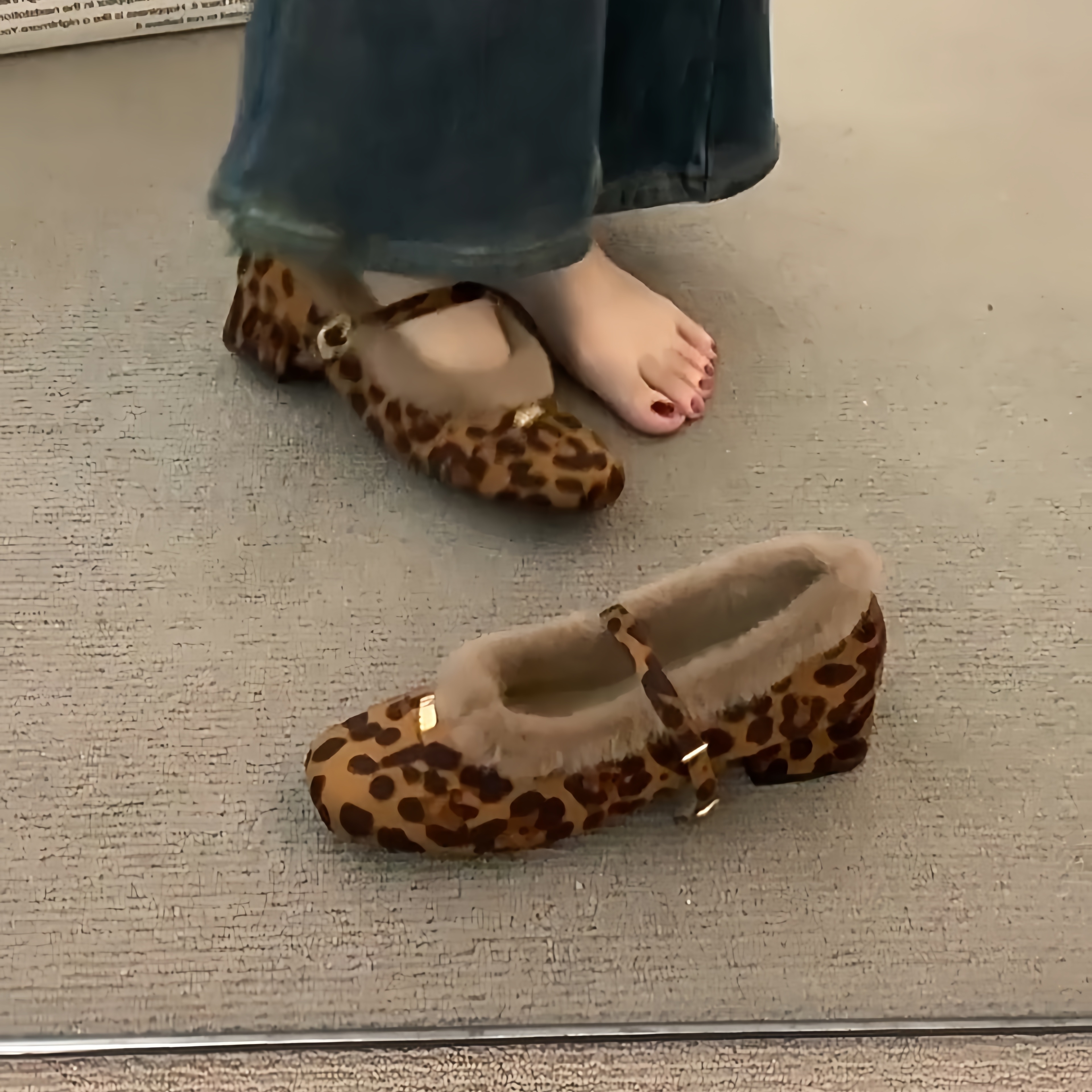 美晨法式气质豹纹毛毛鞋