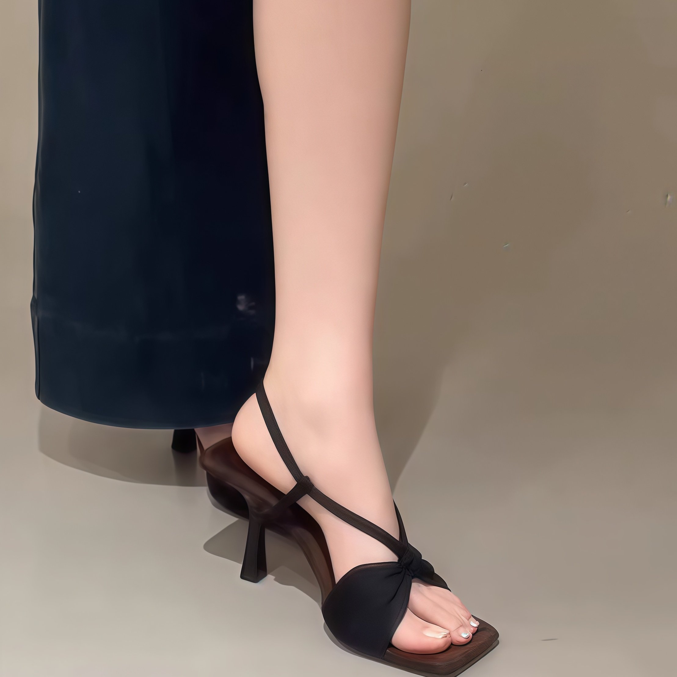 法式黑色细跟高跟鞋女春夏新款方头蝴蝶结露趾凉鞋气质绝美凉拖鞋