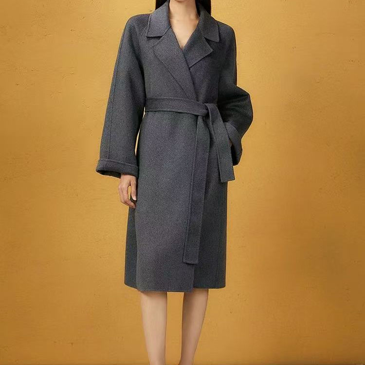 经典深灰双面呢西装领羊绒大衣