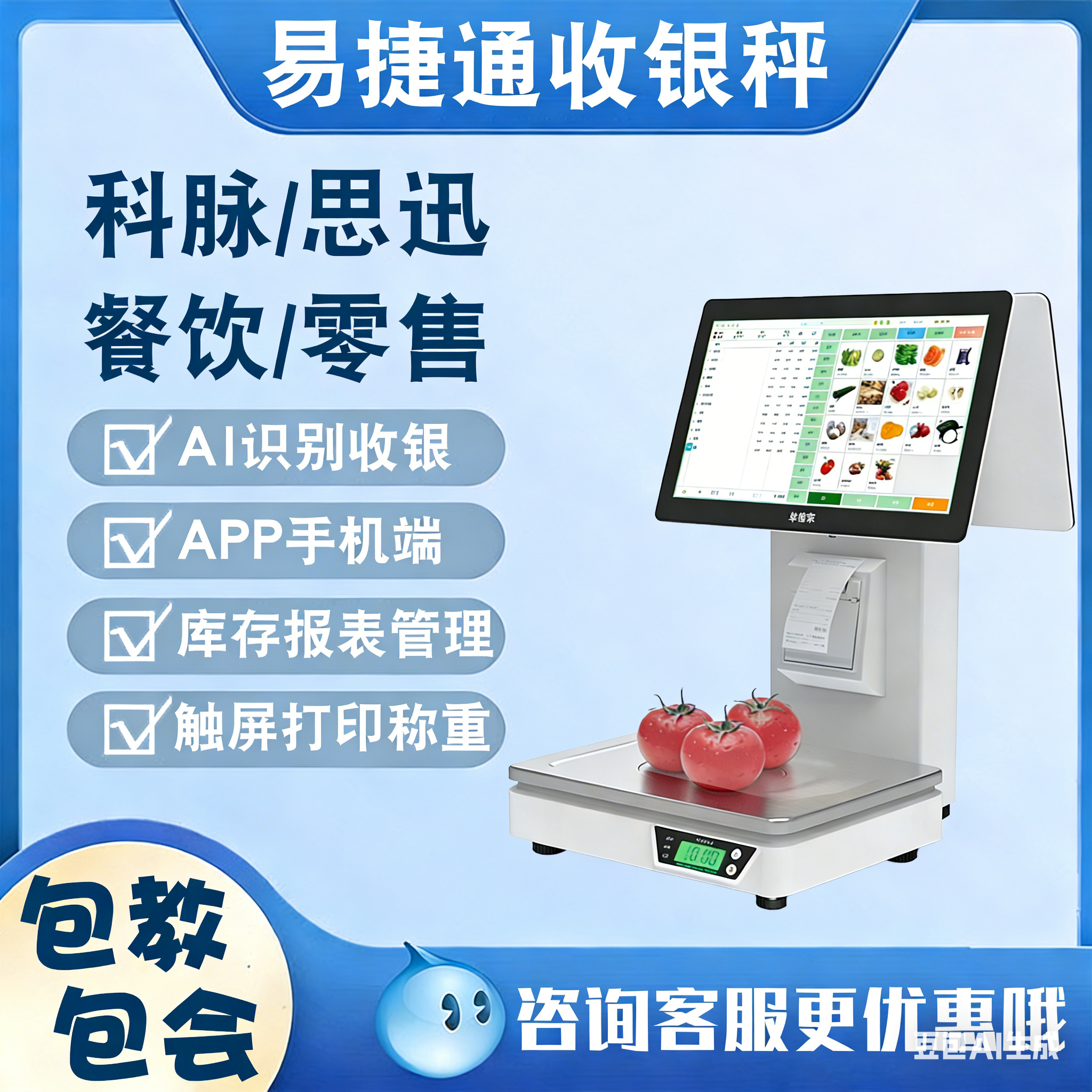 易捷通EH800/H80智能AI自动识别收银称重一体机生鲜零食科脉思迅