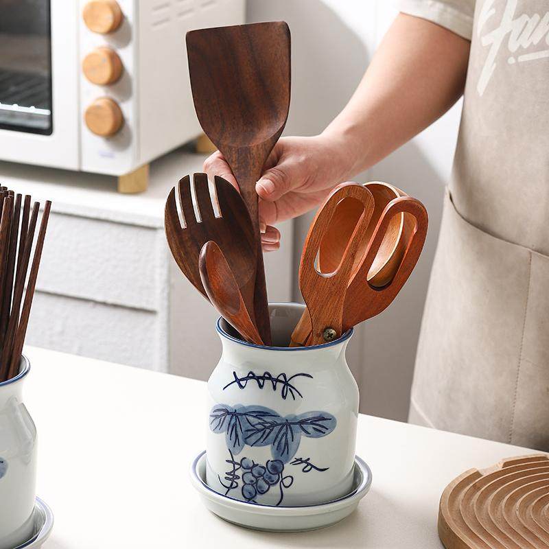 中式陶瓷筷子桶收纳罐筷子勺收纳筒创意餐具厨房储物罐沥水筷子筒,餐饮具,餐具笼/架,淘宝优惠券,粉丝福利购,淘宝优惠卷