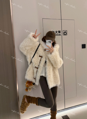 ENFUR | 财阀千金 托卡半卷连帽带领暖呼皮毛一体皮草外套GG78317