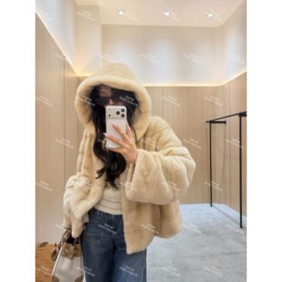 ENFUR | 新年party 紫金级短二连帽横排水貂皮草外套GG79182