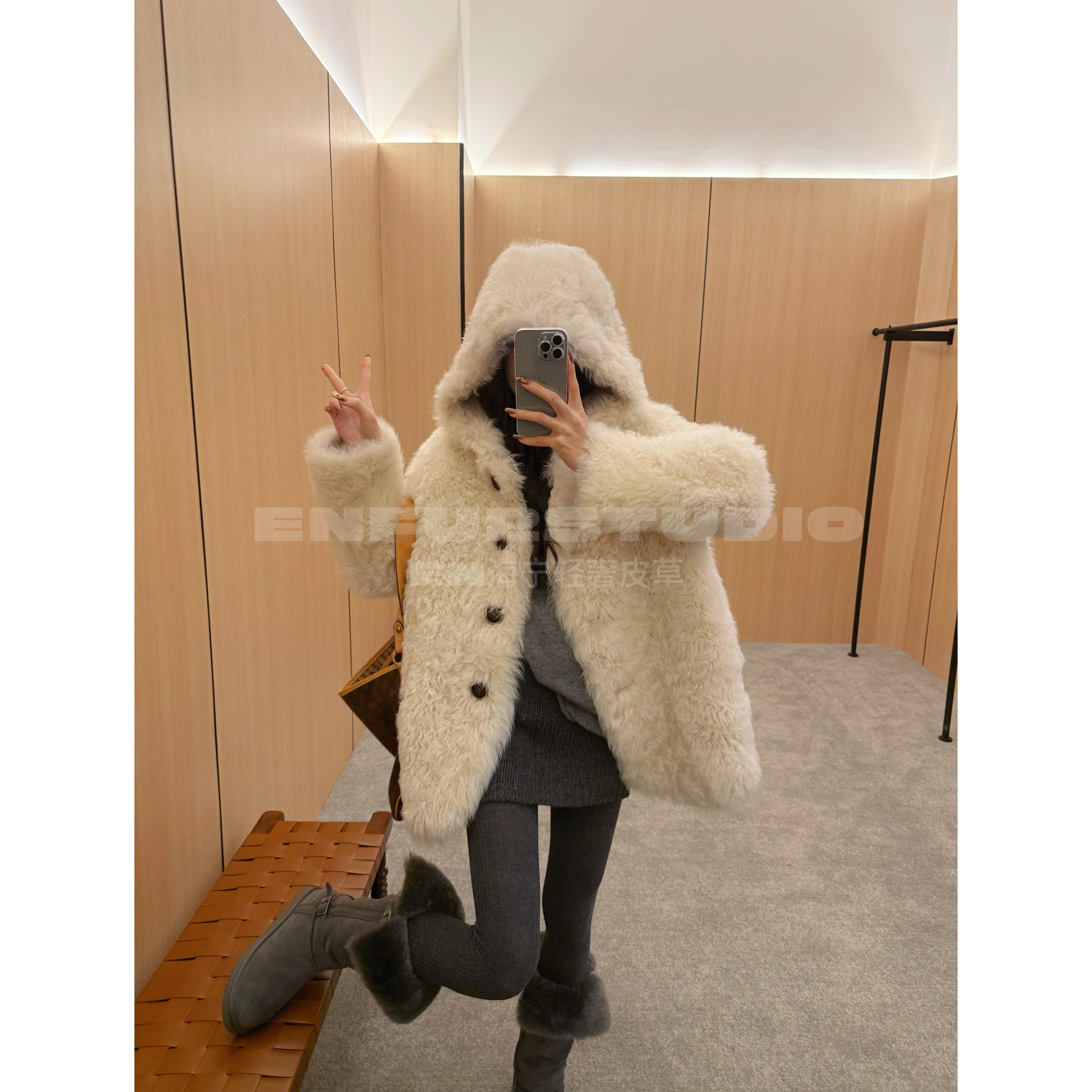 ENFUR云上雪岛连帽款皮草外套