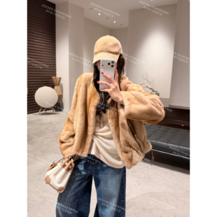 EN ENING | 海莉千金 设计师风抽绳裙摆短二水貂皮草外套EN79757