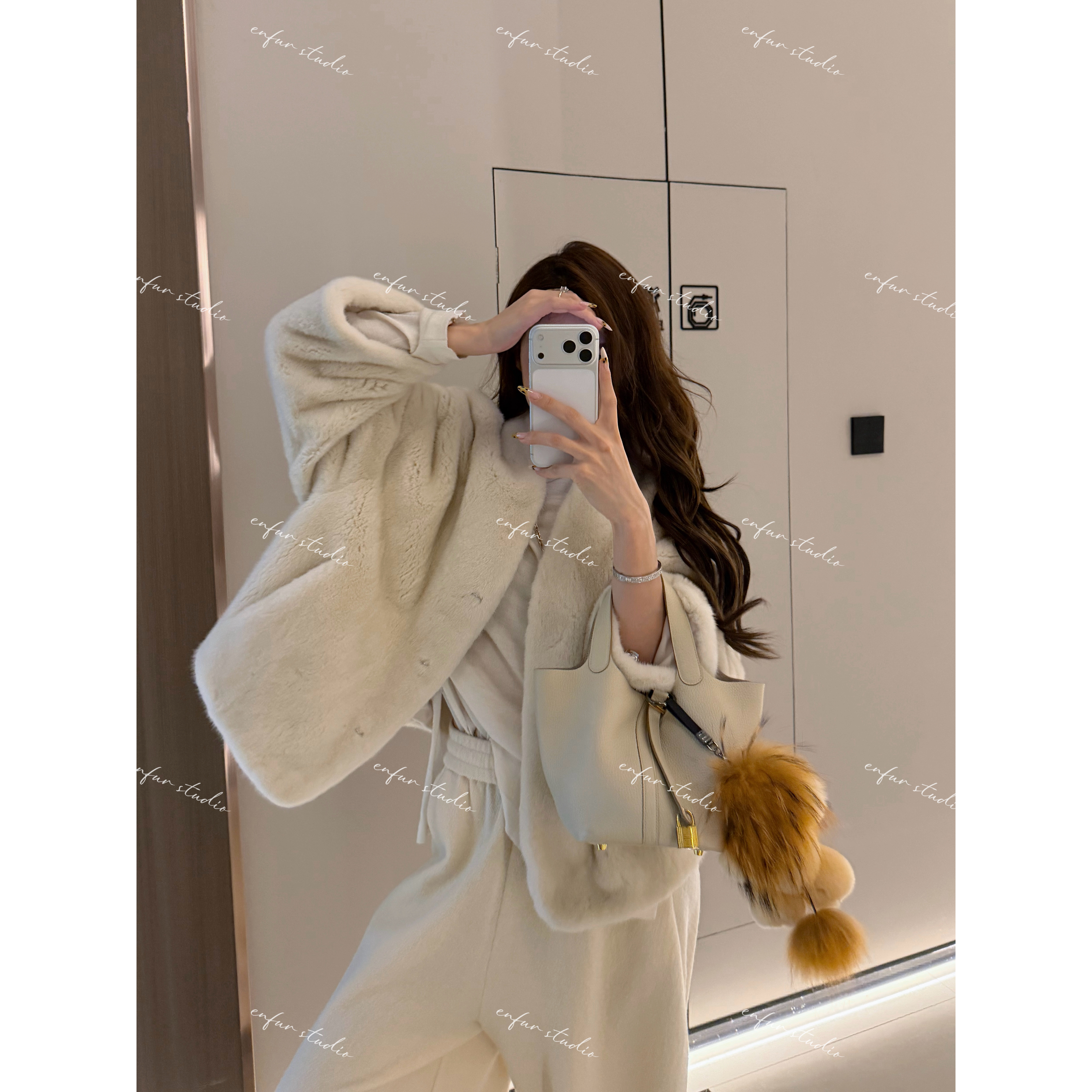 通勤风V领水貂皮草外套