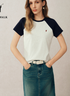 POLOWALK女装夏季新品女式短袖简约时尚百搭圆V领T恤AT9W52E20911