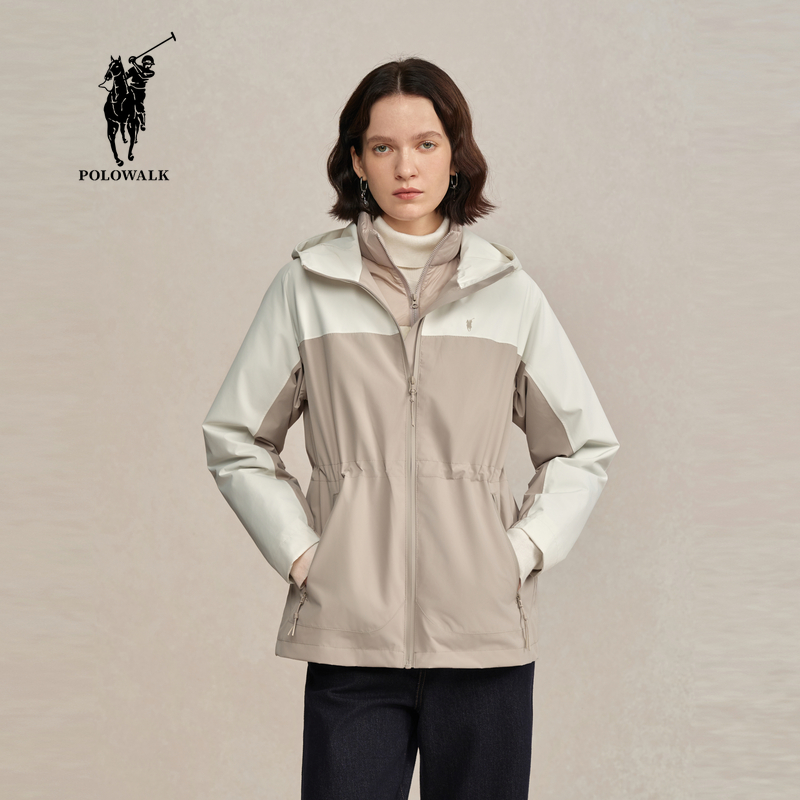 POLOWALK女式羽绒服2025冬季新品撞色两件套女装户外休闲保暖外套