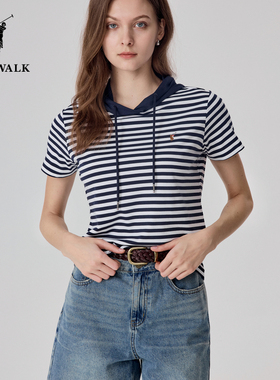 POLOWALK夏季新品女式简约时尚百搭舒适短袖圆V领T恤AY2W42E20721