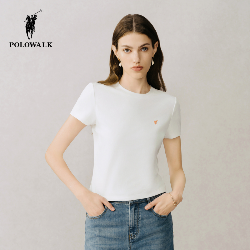 POLOWALK女款短袖圓領T恤春夏新品簡約純色百搭棉女AT9W52E20391